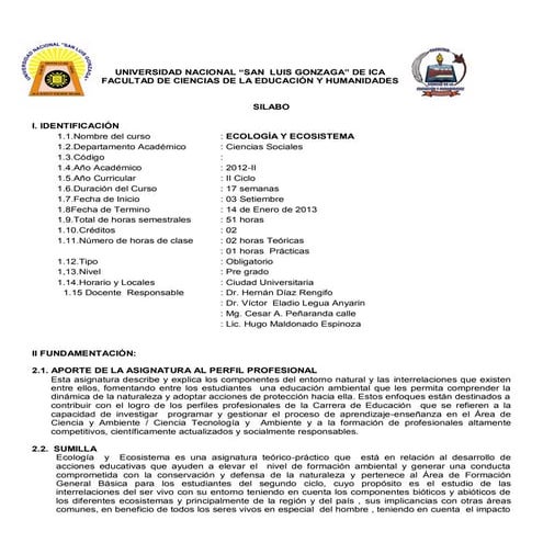 SILABO DE ECOLOGÍA Y ECOSISTEMAS