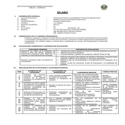 SILABO PROYECTO EMPRESARIAL