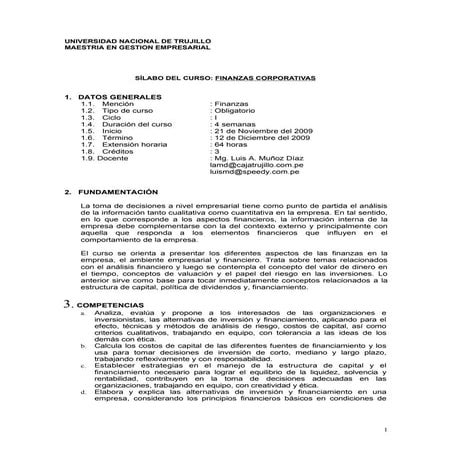 Silabo Finanzas Avanzadas Unt 2009