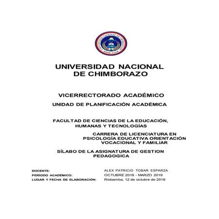 Silabo Gestión Pedagógica 2018-2019