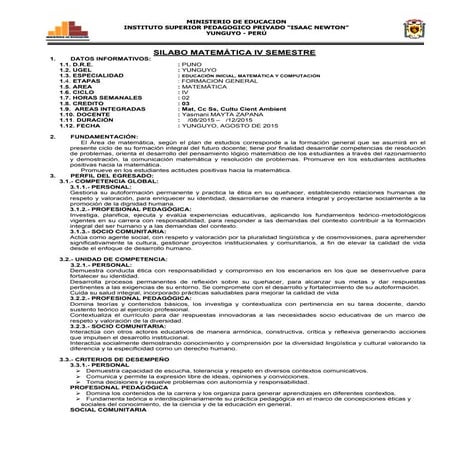 Silabo iv semestre matemática