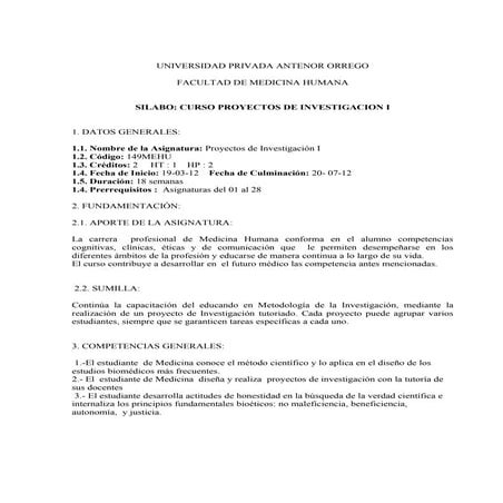 Silabo proyecto de investigación I