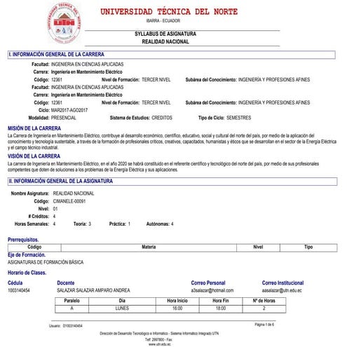 Silabo Realidad Nacional Mantenimiento Eléctrico