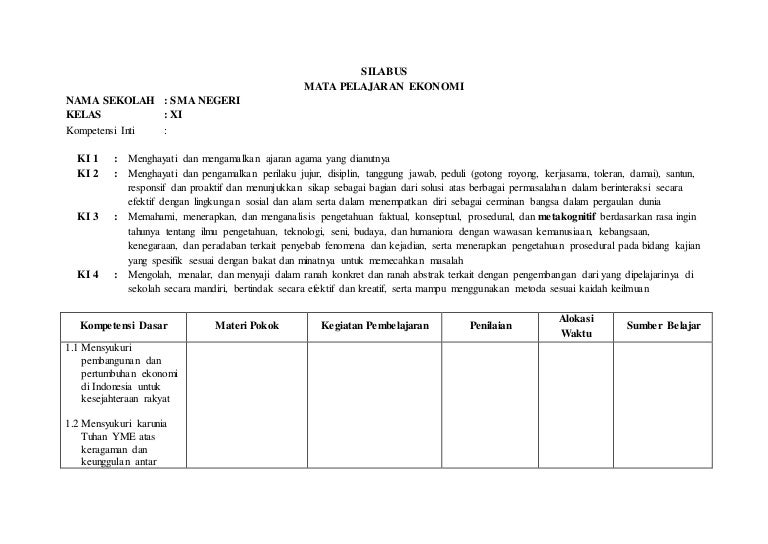 Silabus ekonomi sma xi