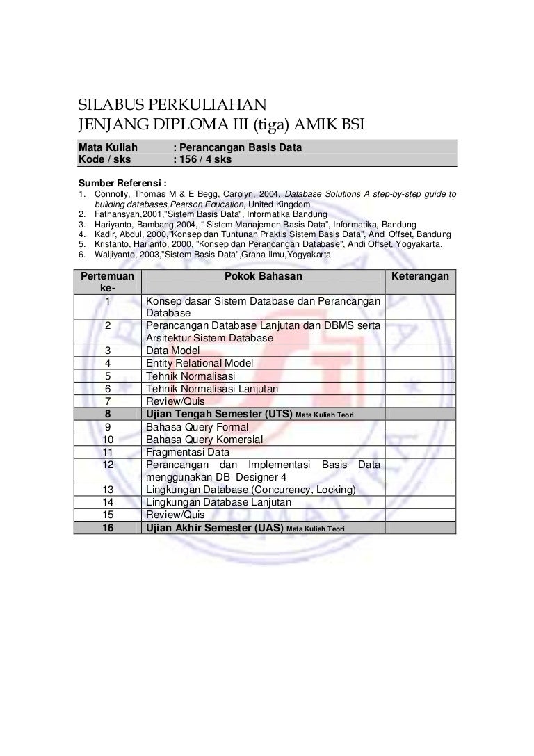 Soal Uas Perancangan Basis Data Semester 3 Bsi Sumber