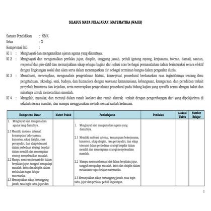 Silabus mat kelas x wajib kurikulum 2013
