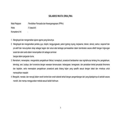 Silabus ppkn kls 10