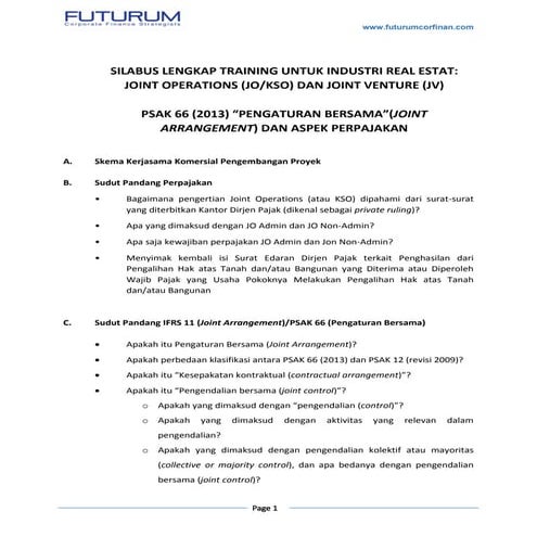 Silabus training jo jv psak 66 dan perpajakan (18 11-2015)