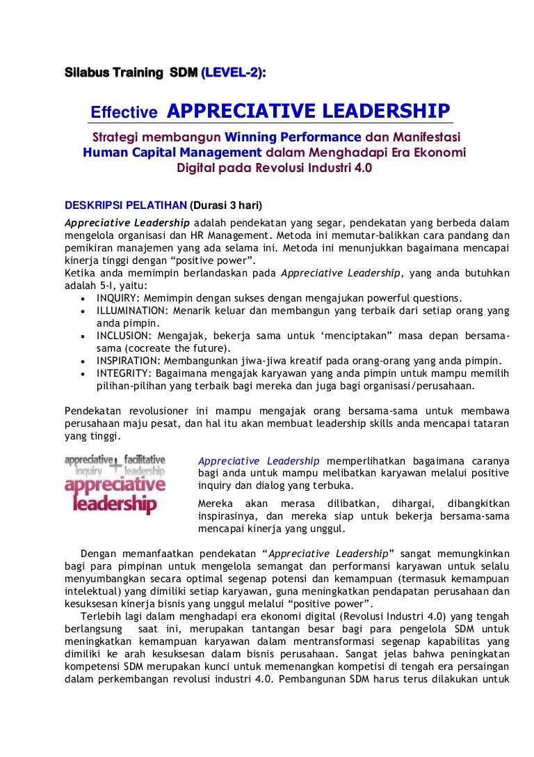 Silabus Training SDM (Level 2) &quot;Effective APPRECIATIVE