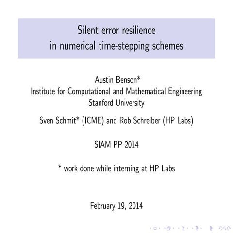 Silent error detection in numerical time stepping schemes (SIAM PP 2014)