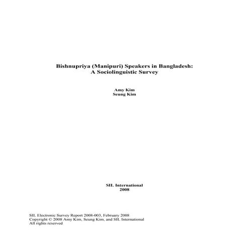 Bishnupriya (Manipuri) Speakers in Bangladesh: A Sociolinguistic Survey ...