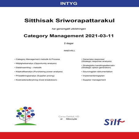 Silf certificate intyg category-management 2021-Mars