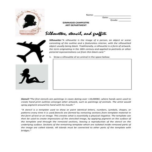 6th grade Silhouettes stencils and graffiti 