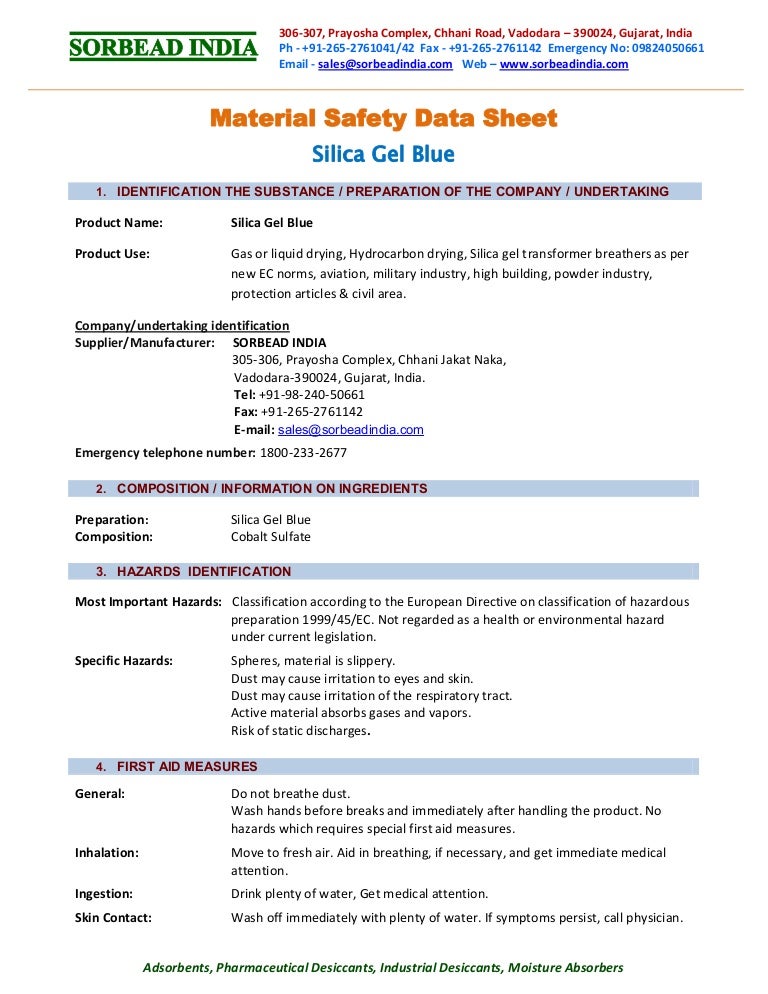 Silica Gel Blue MSDS