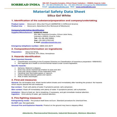 Silica Gel White MSDS