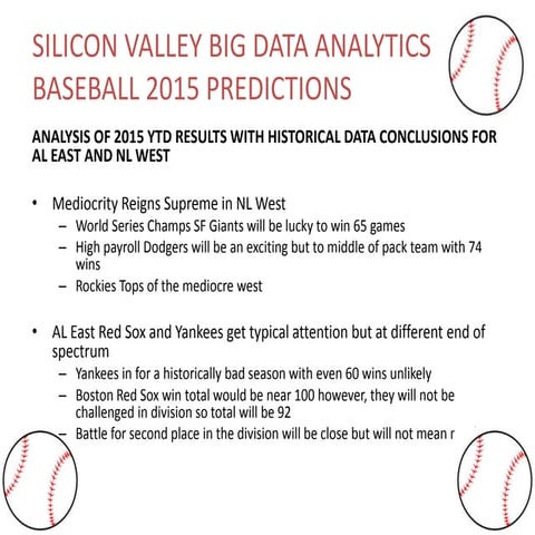 Silicon Valley Data Analytics Baseball 2015 predictions