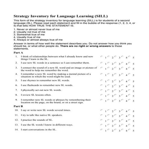 Strategy Inventory for Language Learning (SILL Survey)