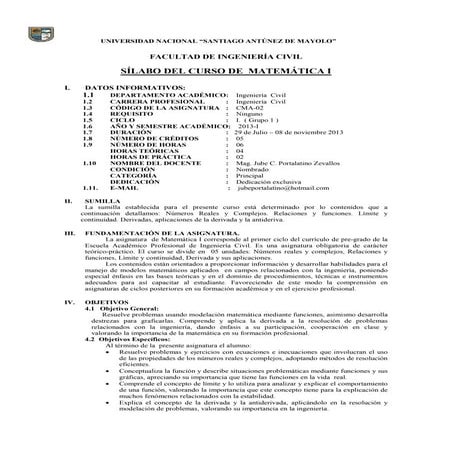 Sílabo de matemática I