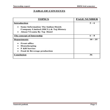 vivanta by taj internship report 