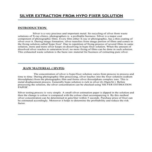 Silver Extraction From Hypo Fixer Solution