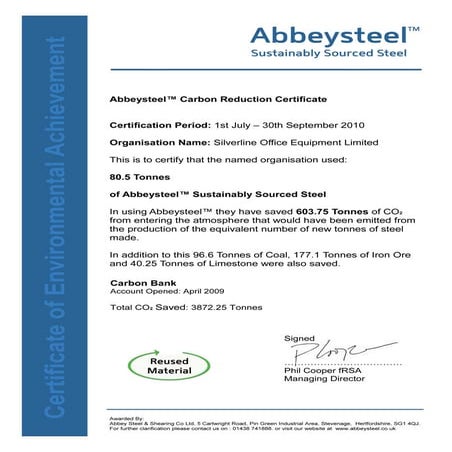 Silverline #92 #39 s Carbon Reduction Certificate PDF Environmental