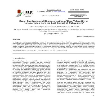 Silver nanoparticles from the leaf extract of datura metel