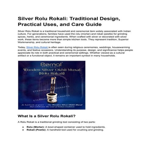 Silver Rolu Rokali: Traditional Indian Design, Uses, and Care Guide | PDF