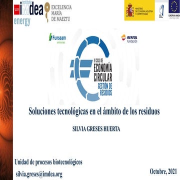 Silvia Greses de IMDEA Energía. II Ciclo de Economía Circular Funseam y Fund....