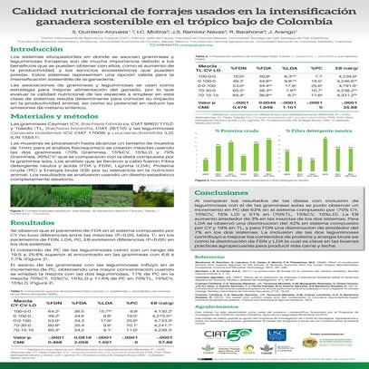 Calidad nutricional de forrajes usados en la intensificación ganadera sostenible en el trópico bajo de Colombia