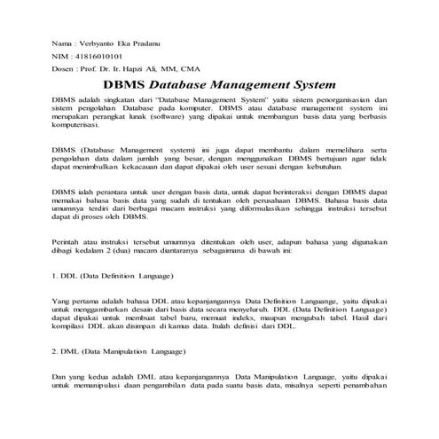 Sim14,verbyanto eka p. , dbms ,prof. dr. ir. hapzi ali, mm, cma , mercubuana ...