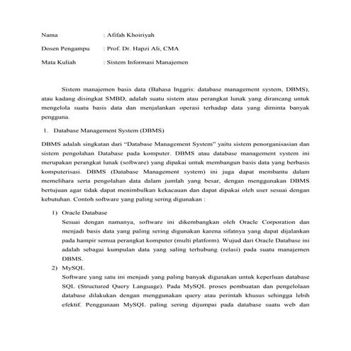 SIM, 5, Afifah Khoiriyah, Hapzi Ali, Sistem Manajemen Database, Universitas M...
