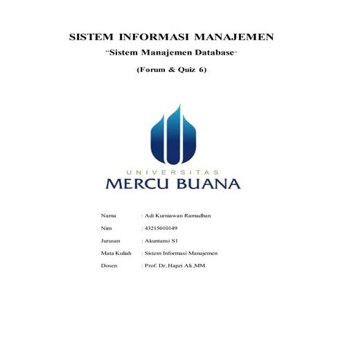 SIM, Adi Kurniawan Ramadhan, Hapzi Ali, Sistem Manajemen Database, S1 Akuntan...