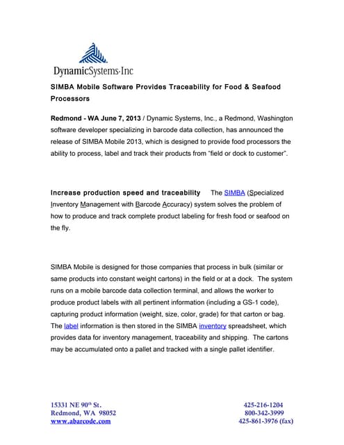 Simba for meat & poultry traceability | PDF