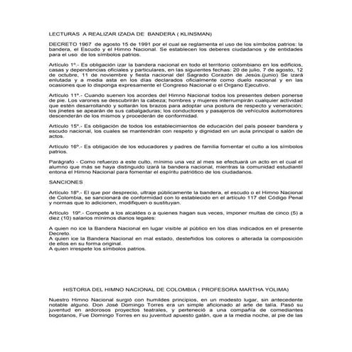 Simbolos patrios escudo nacional de colombia lectura izada de bandera