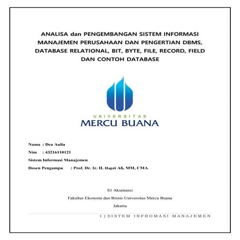 SIM, Dea Aulia, Prof. Dr. Ir. H. Hapzi Ali, MM, CMA, Pengembangan Sistem Info...