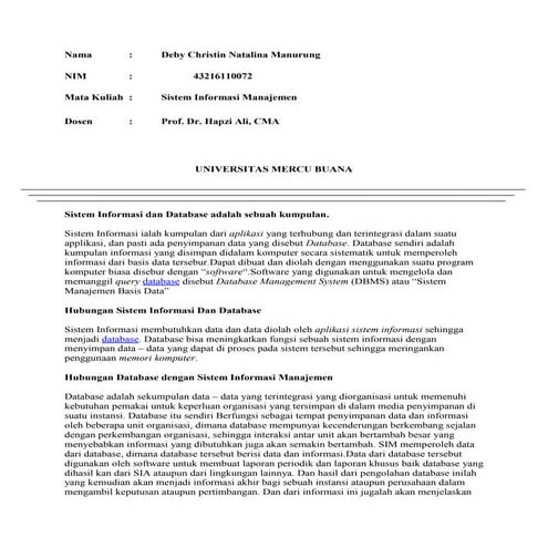 Sim, deby christin nm, hapzi ali, database management system (dbms) , univers...