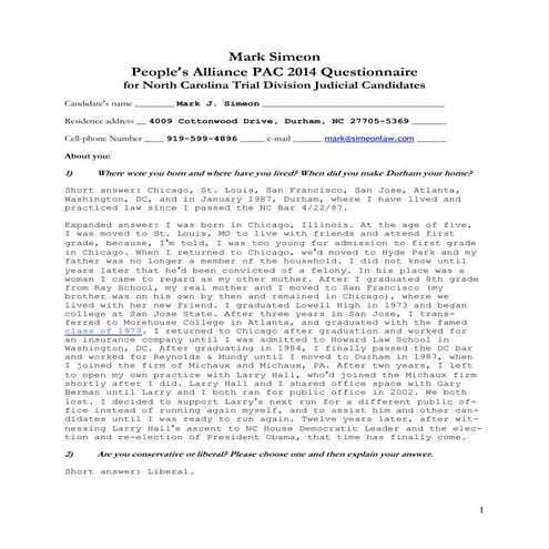 Nancy Gordon 2014 PA-PAC Questionnaire | PDF