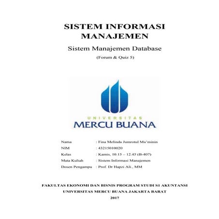 Sim, fina melinda jm, hapzi ali,sistem manajemen database, s1 akuntansi, univ...