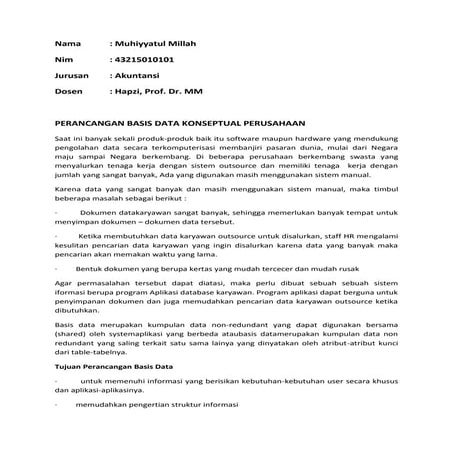 Sim, muhiyyatul millah, hapzi ali, perancangan database konseptual, universit...