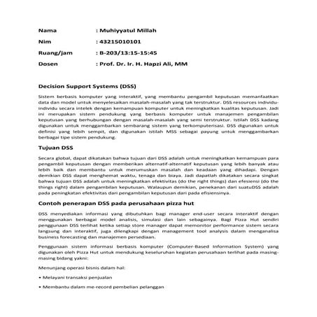 Sim, muhiyyatul millah, hapzi ali, sistem pendukung pengambilan keputusan, un...