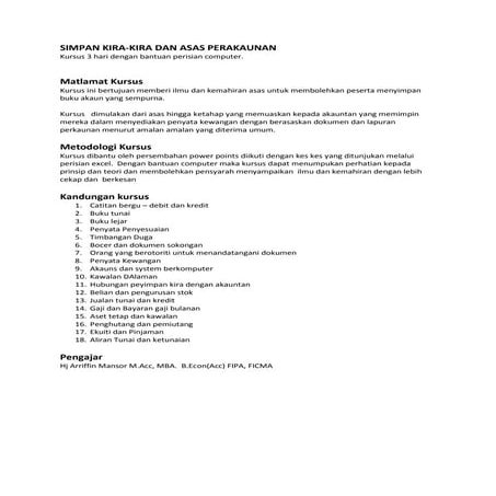 Simpan kira dan Asas Perakaunan