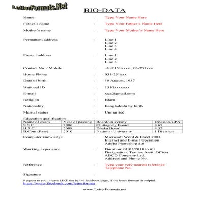 Simple bio-data-format | DOC | Technology & Computing