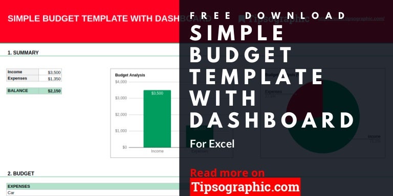 simple budget template with dashboard for excel free budget planner excel free