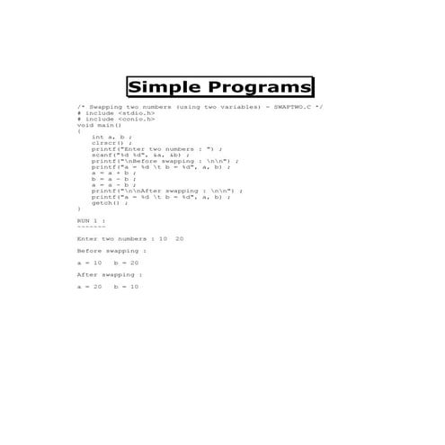 Simple C programs | PDF