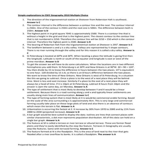 Simple explanations to CSEC Geography 2010 multiple choice