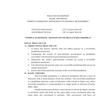 Simple harmonic movement in bandul reversibel