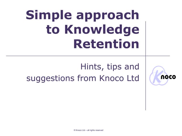 Simple Knowledge Retention From Knoco Ltd