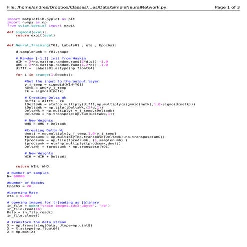 Simple Neural Network Python Code