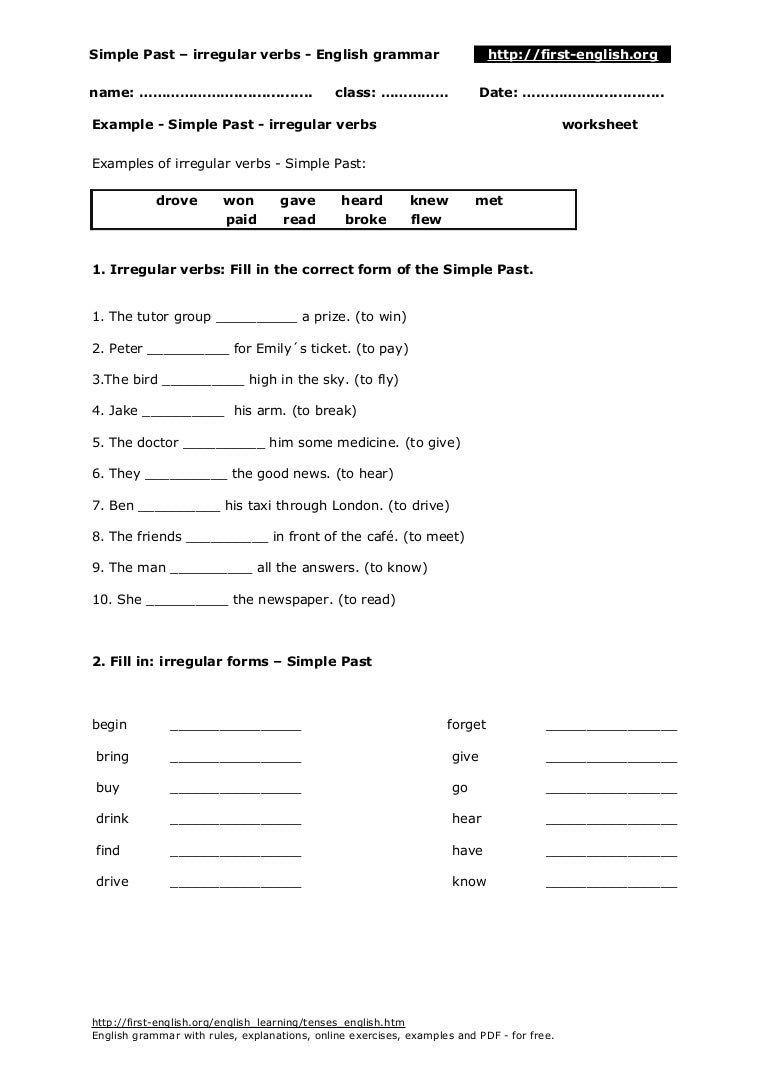 simple past 13irregularverbsworksheets