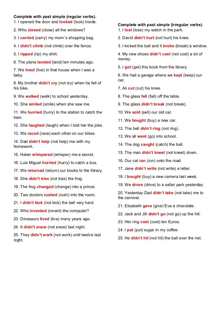 Exercises simple past  Answers